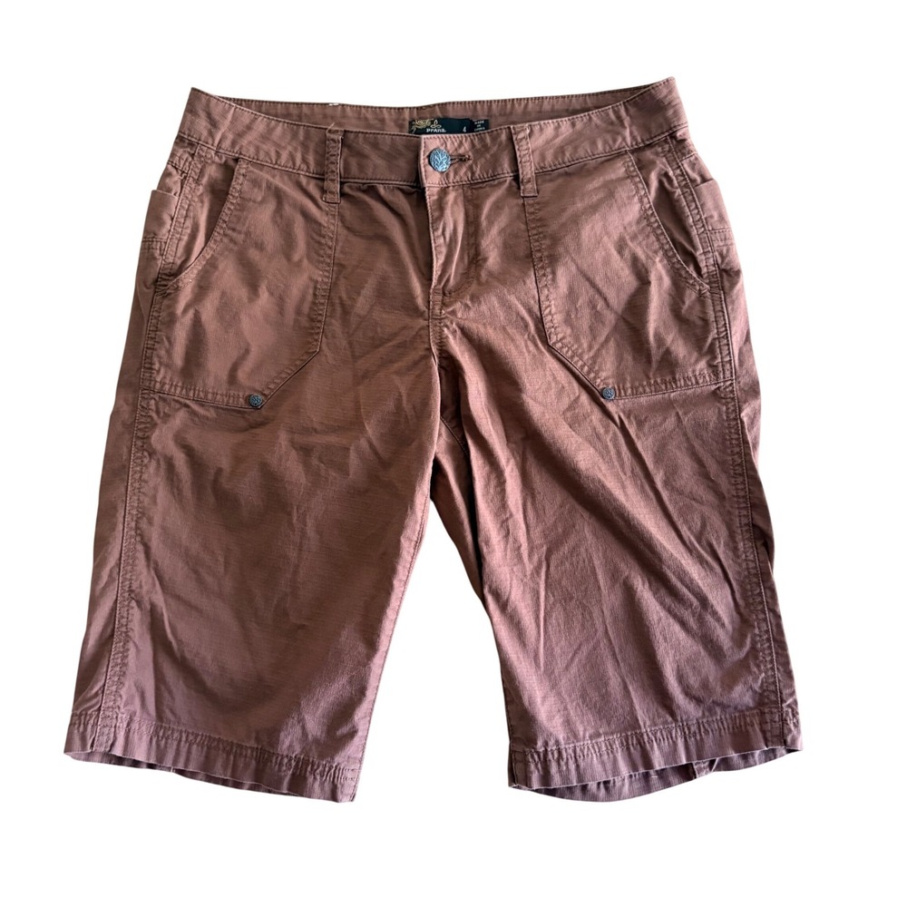Prana Larissa Knicker Brown Bermuda Shorts Women 4 Organic Cotton Stretch Hiking